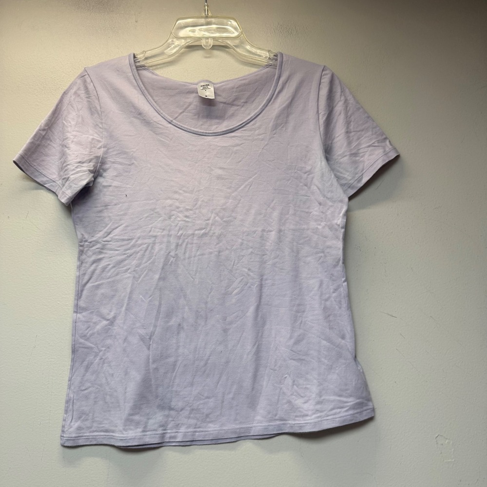 Calida Pima Cotton T-Shirt Womens Medium Lavender Good Scoop Neck Stretch Basic